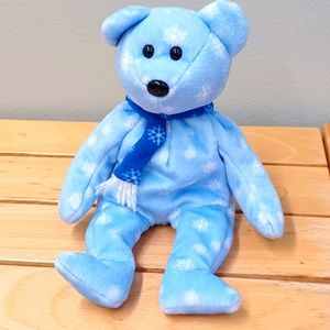 -TY Beanie Buddy - 1999 HOLIDAY TEDDY winter snowflakes Christmas plush  bear